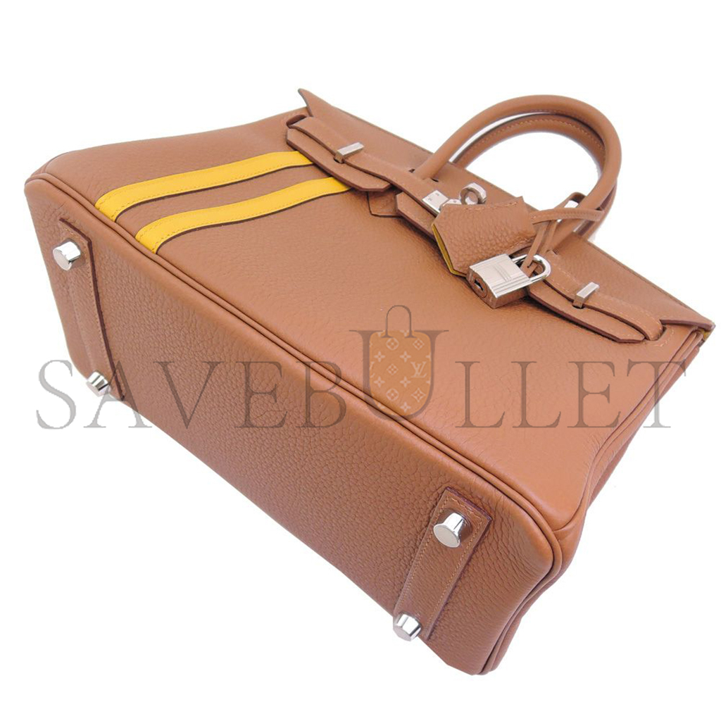 HERMES MASTER BIRKIN 25 TOGO LEATHER GOLDEN BROWN AMBER YELLOW SILVER BUCKLE BAG 1826222107982 (25*20*13cm)